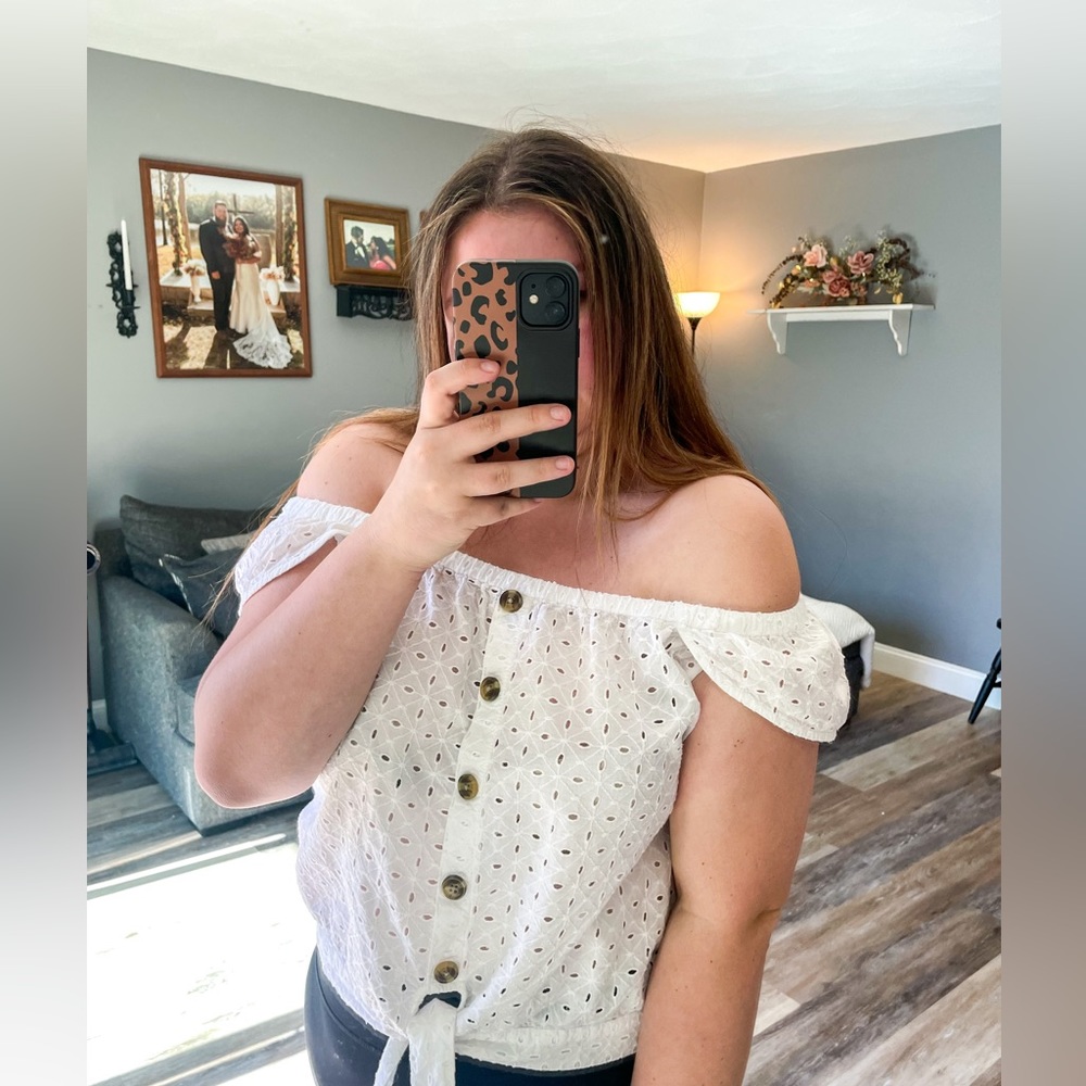 Off shoulder eyelet lace white blouse boho